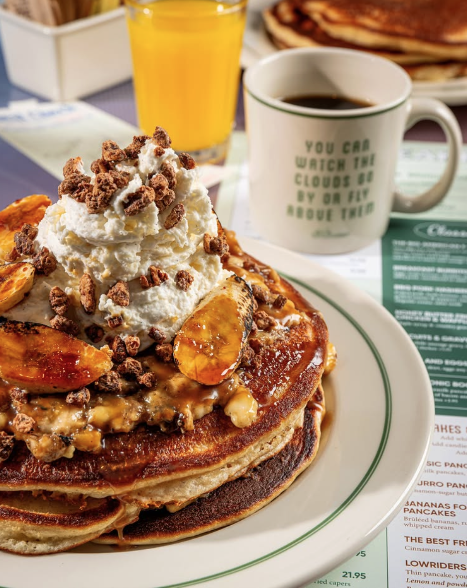 Boozy Brunch banana foster pancakes and coffee at F/Sixteen Restaurant in Scottsdale